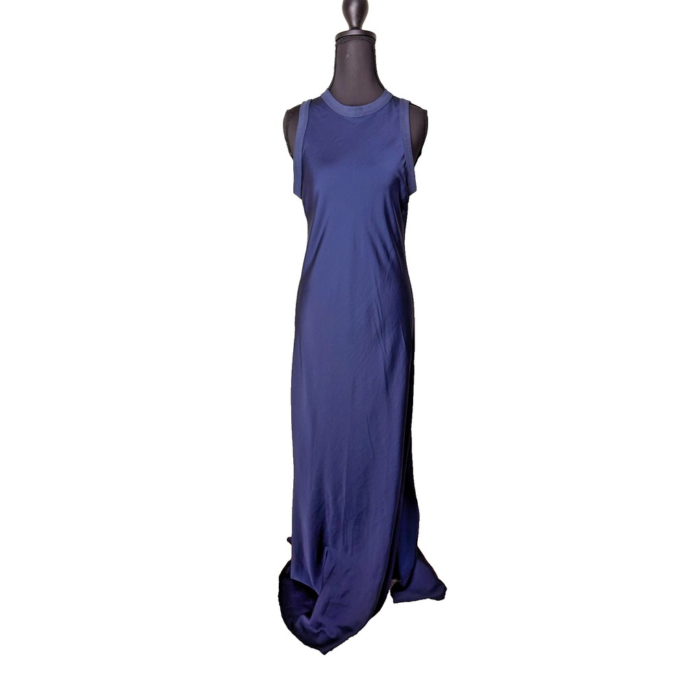 M by Maskit Women's Maxi Length Satin‎ Slip Dress Navy Blue Small made in Israel